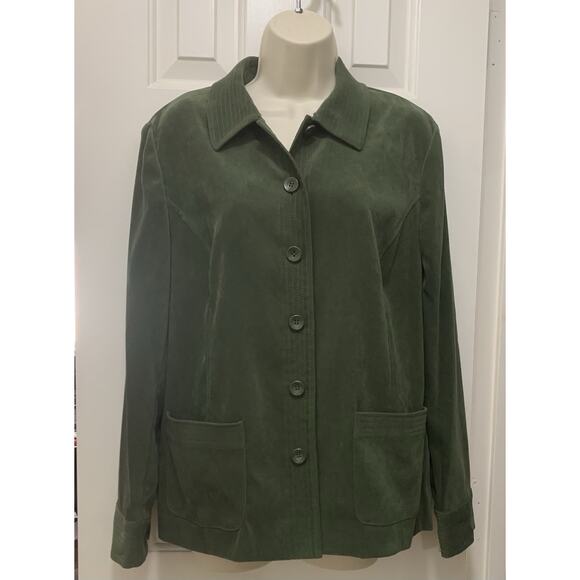 JM Collection Button Up Jacket Woman Size 12 Green Faux Suede - Picture 1 of 6